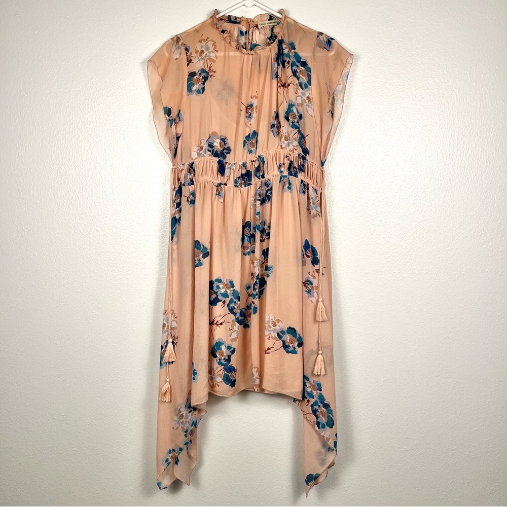 Ulla Johnson Luisa Pink Floral Silk Tassel Cap Sleeve Handkerchief Dress Size 4 - Picture 2 of 9